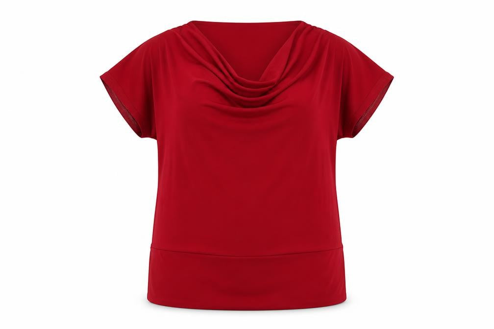 Cheval Womens Red Polyester Basic T-Shirt Size 2XL Cowl Neck