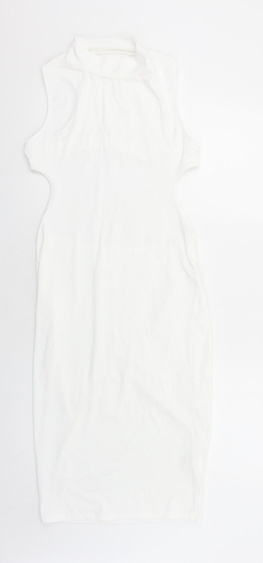 Preworn Womens White Polyester Pencil Dress Size L Round Neck Pullover - Cut Out