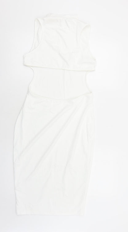 Womens White Polyester Pencil Dress Size L Round Neck Pullover - Cut Out