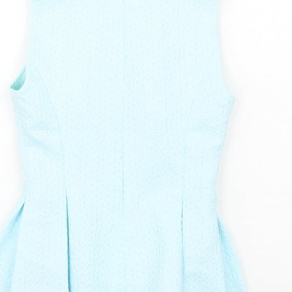 Miss Selfridge Womens Blue Polyester Basic Tank Size 6 Scoop Neck - Peplum