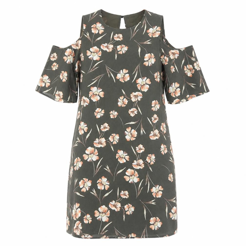 Apricot Womens Green Floral Polyester Shift Size 10 Round Neck Pullover - Cold Shoulder