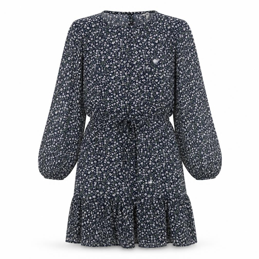 H&M Womens Blue Floral Viscose A-Line Size S Round Neck Pullover