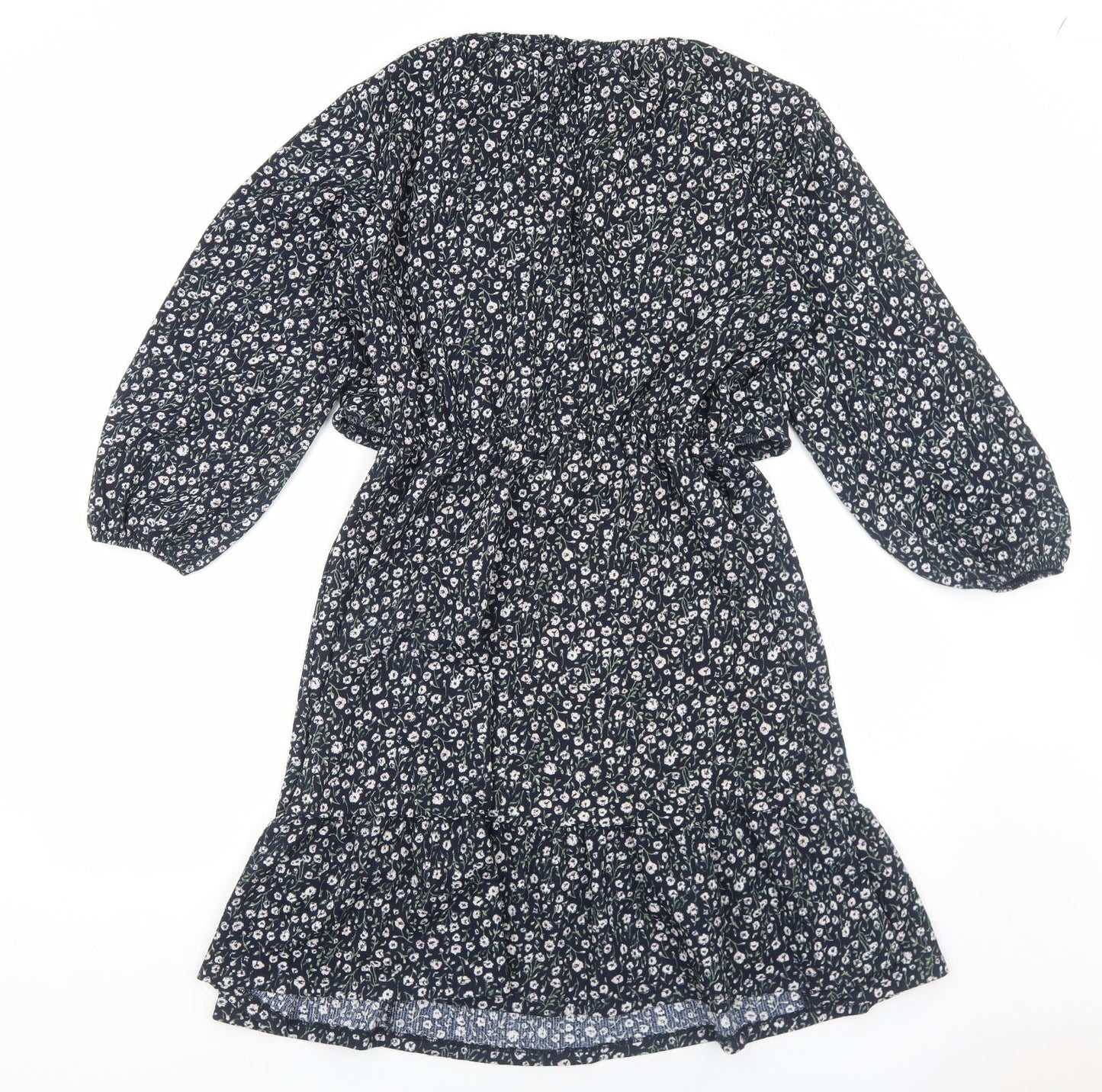 H&M Womens Blue Floral Viscose A-Line Size S Round Neck Pullover