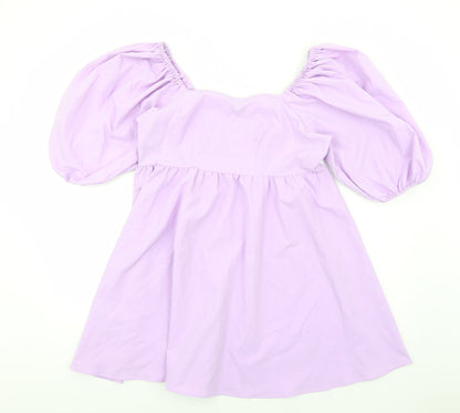 SHEIN Womens Purple Polyester A-Line Size L Square Neck Zip