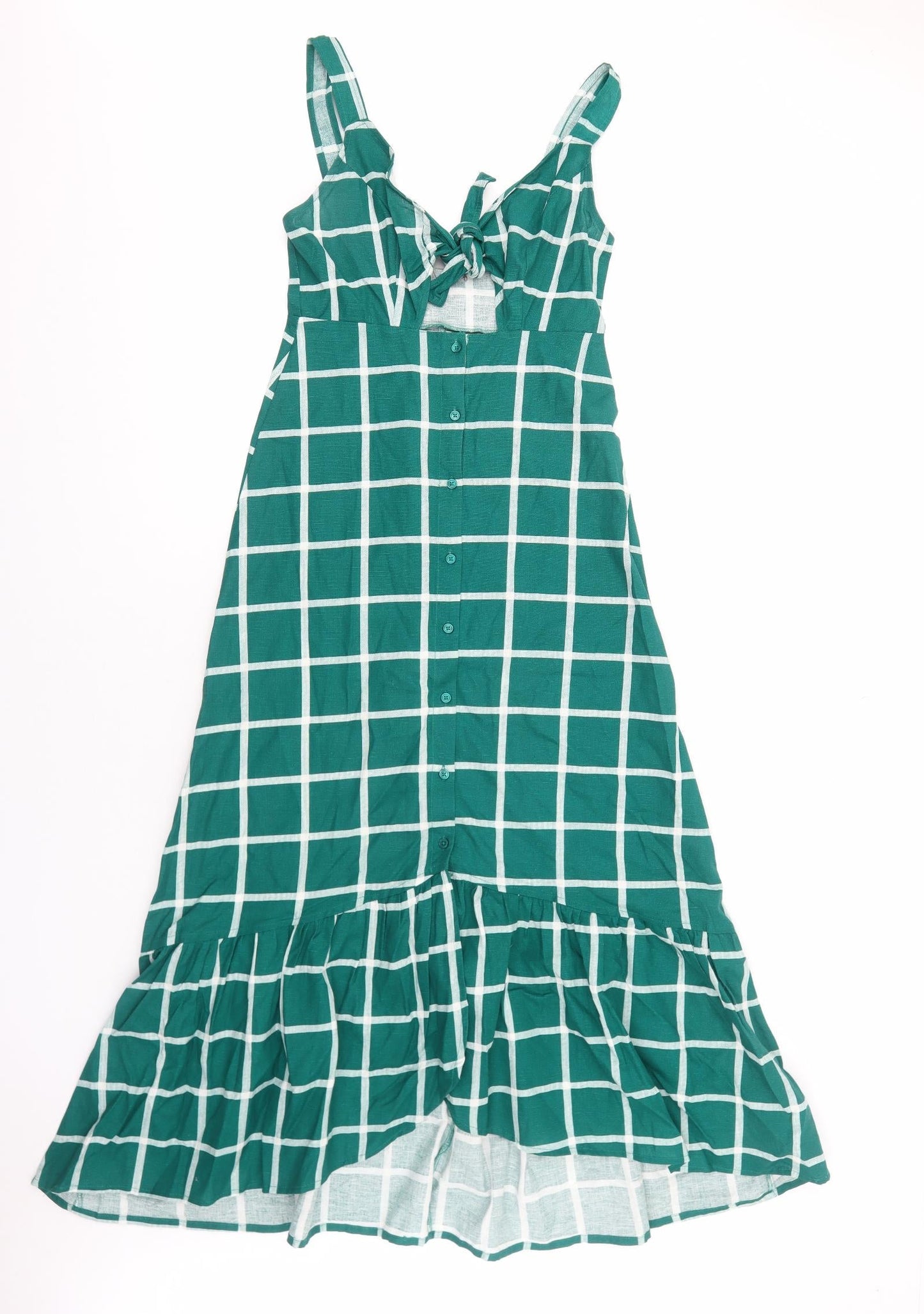 ASOS Womens Green Check Cotton A-Line Size 4 V-Neck Button