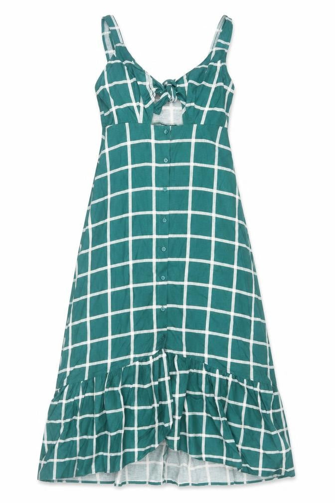 ASOS Womens Green Check Cotton A-Line Size 4 V-Neck Button
