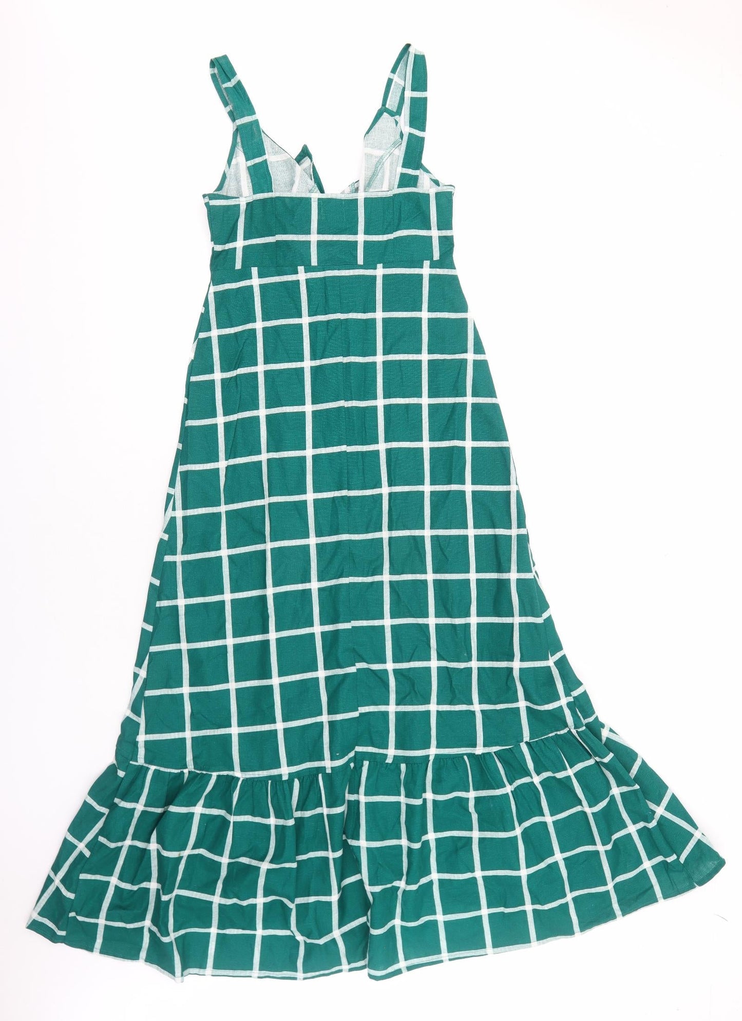 ASOS Womens Green Check Cotton A-Line Size 4 V-Neck Button