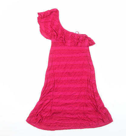 Womens Pink Striped Viscose A-Line Size S One Shoulder Pullover