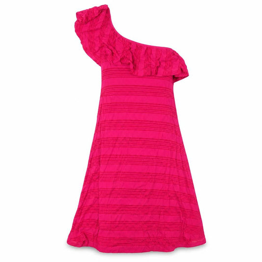 Womens Pink Striped Viscose A-Line Size S One Shoulder Pullover