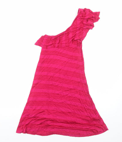 Womens Pink Striped Viscose A-Line Size S One Shoulder Pullover