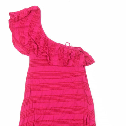 Womens Pink Striped Viscose A-Line Size S One Shoulder Pullover