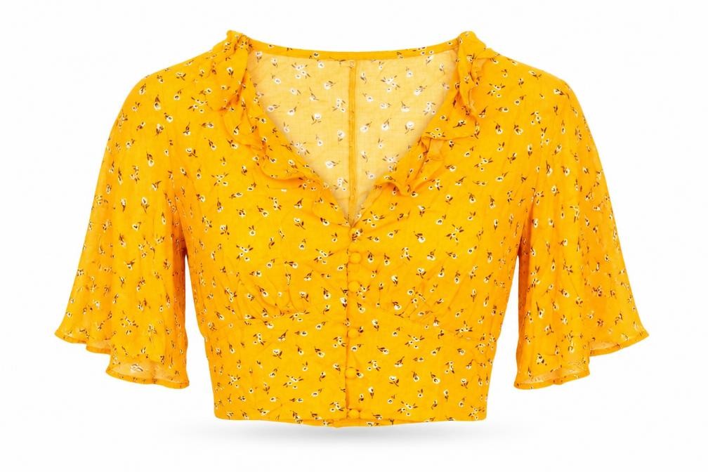 Preworn Womens Orange Floral Viscose Basic Blouse Size S V-Neck