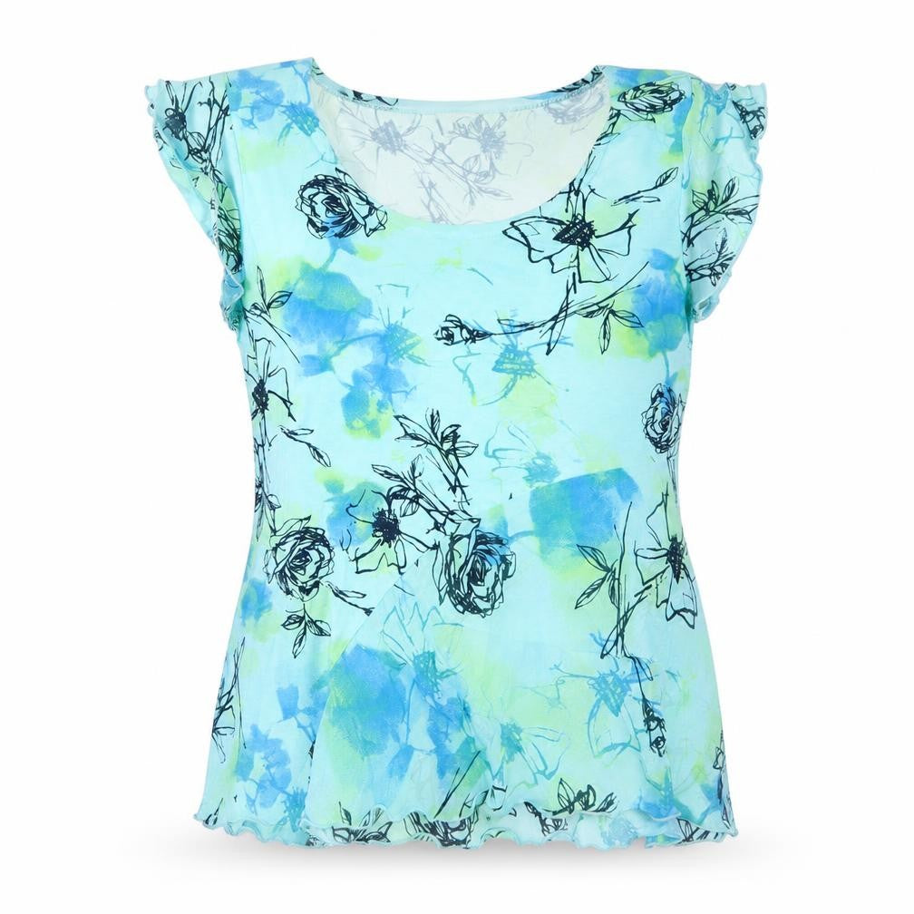 Mandy Marsh Womens Blue Floral Polyester Basic Blouse Size 14 Scoop Neck