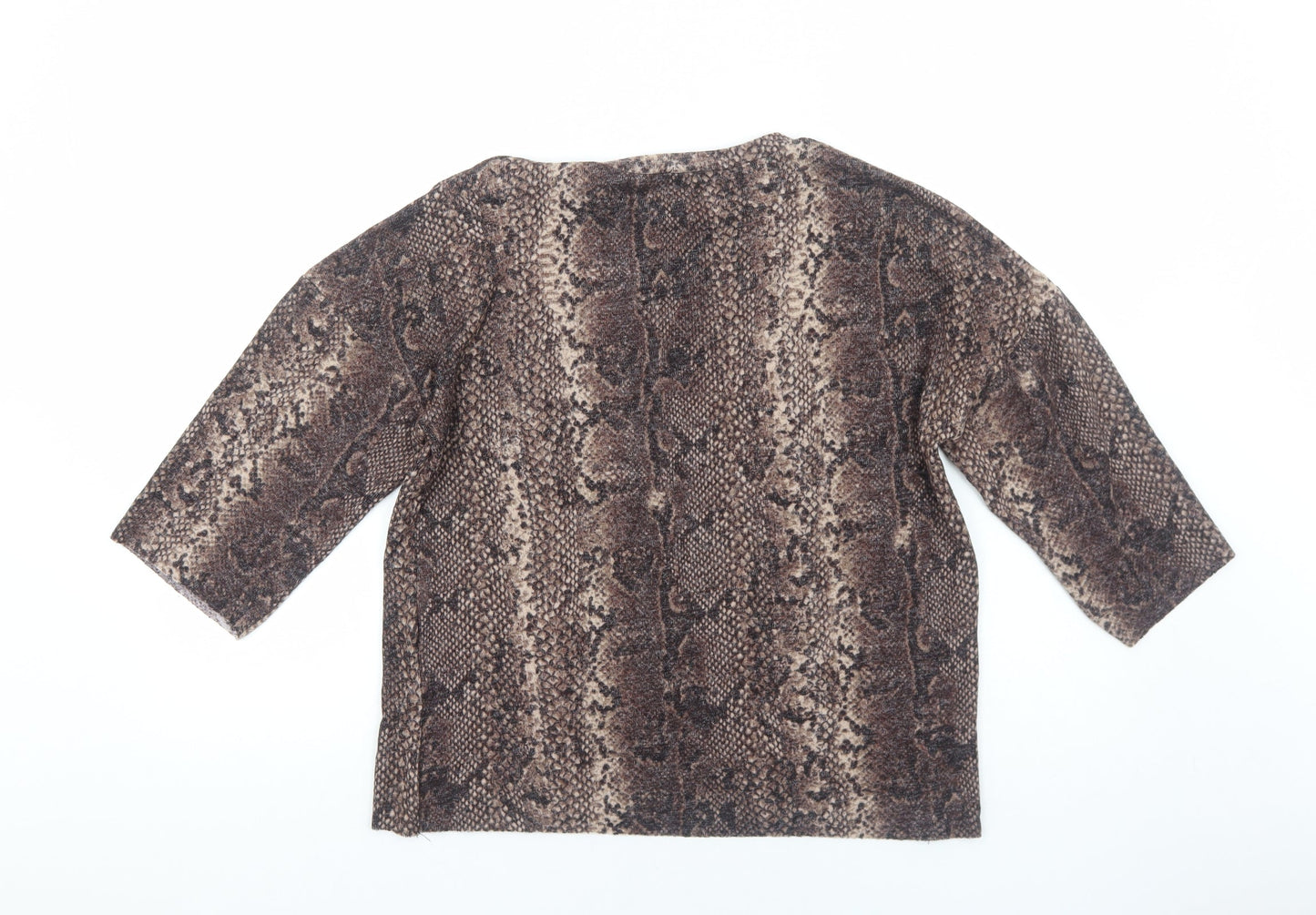 Zara Womens Brown Animal Print Polyester Basic T-Shirt Size S Round Neck - Snake print