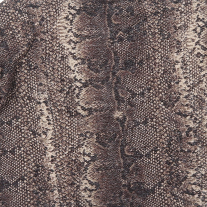 Zara Womens Brown Animal Print Polyester Basic T-Shirt Size S Round Neck - Snake print