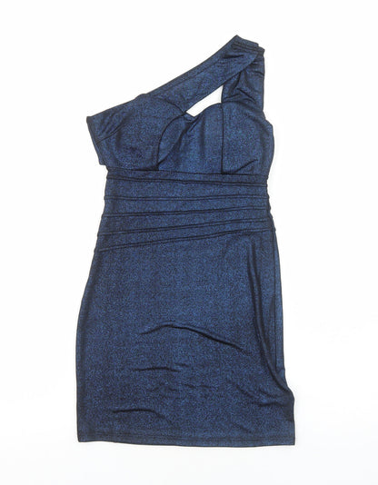 Joanne Kitten Womens Blue Polyester Mini Size S One Shoulder Pullover
