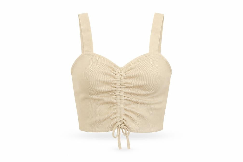 H&M Womens Beige Viscose Cropped Tank Size L V-Neck - Drawstring
