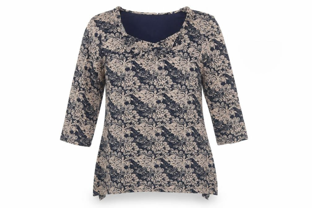 TIGI Womens Blue Floral Viscose Basic T-Shirt Size 10 Square Neck
