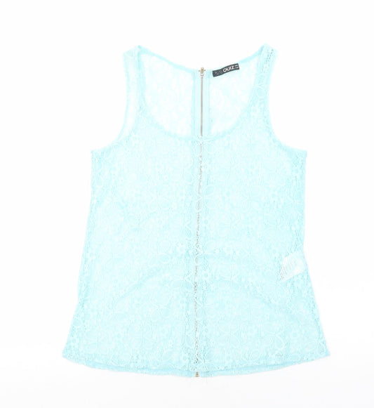 Quiz Womens Blue Floral Polyester Basic Tank Size 8 Scoop Neck