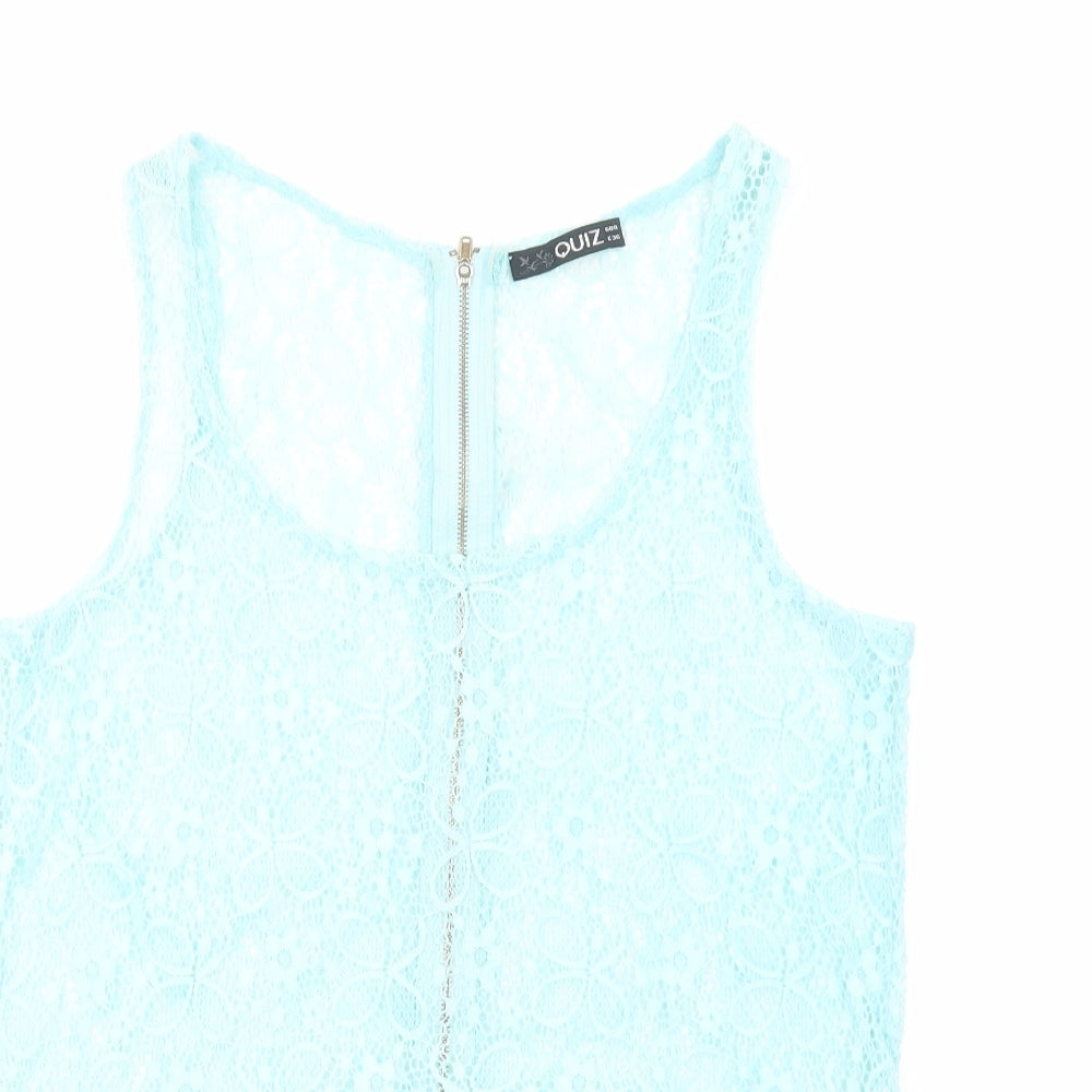 Quiz Womens Blue Floral Polyester Basic Tank Size 8 Scoop Neck