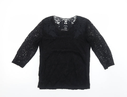 Just Elegance Womens Black Cotton Basic Blouse Size 12 Round Neck