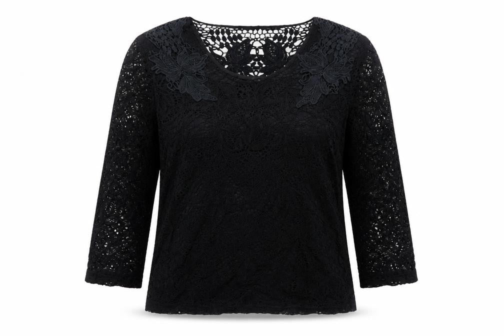 Just Elegance Womens Black Cotton Basic Blouse Size 12 Round Neck