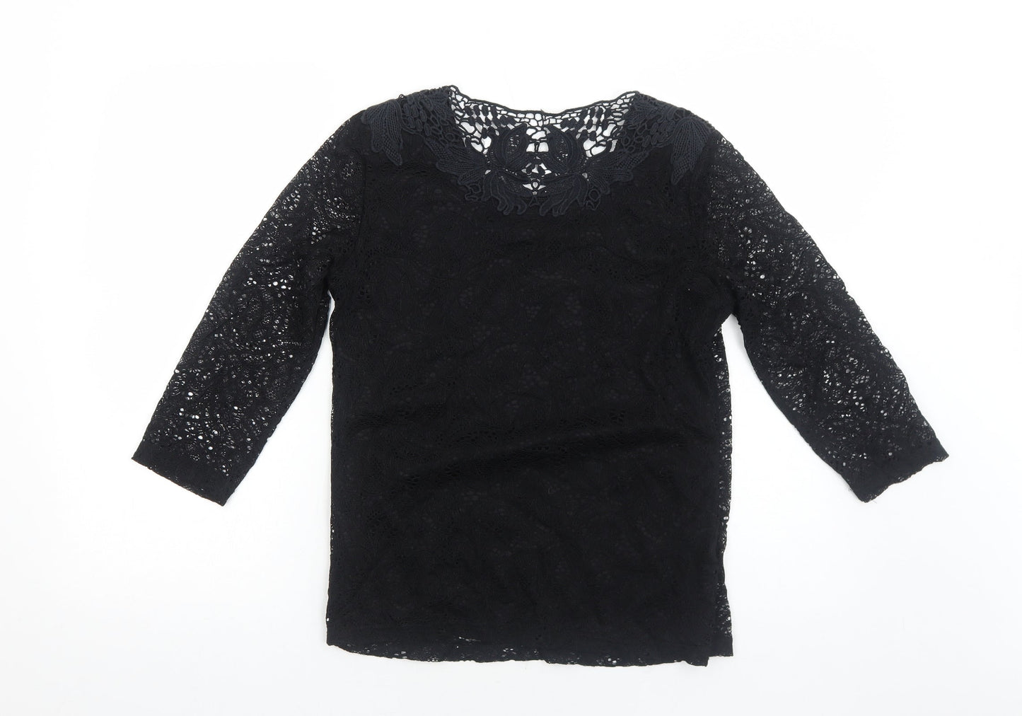 Just Elegance Womens Black Cotton Basic Blouse Size 12 Round Neck