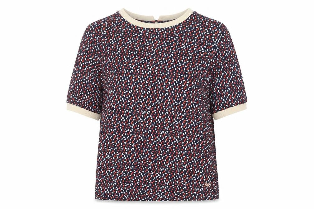 Crew Clothing Womens Blue Geometric Viscose Basic T-Shirt Size 8 Round Neck