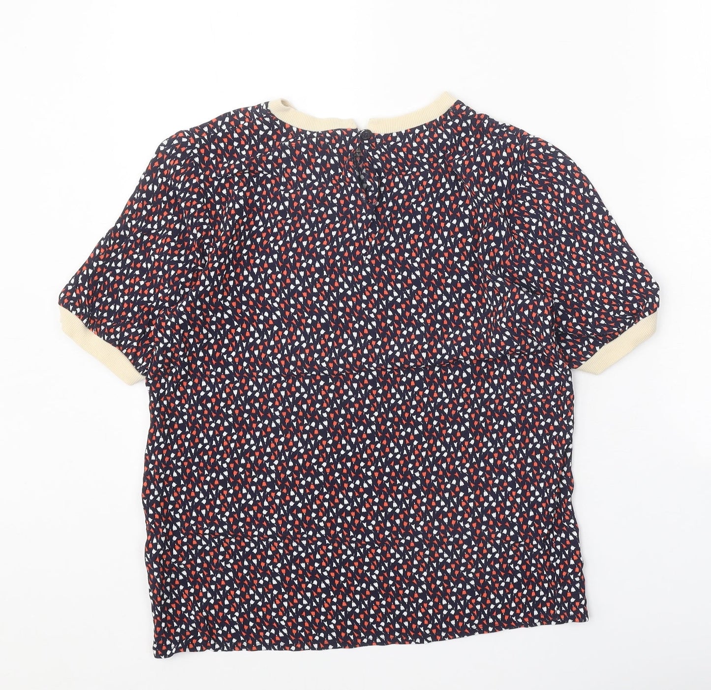 Crew Clothing Womens Blue Geometric Viscose Basic T-Shirt Size 8 Round Neck