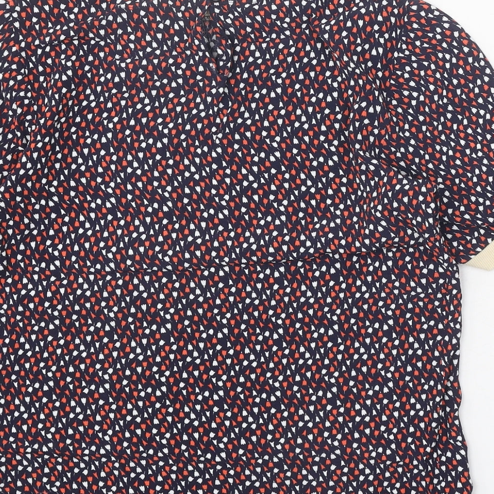 Crew Clothing Womens Blue Geometric Viscose Basic T-Shirt Size 8 Round Neck