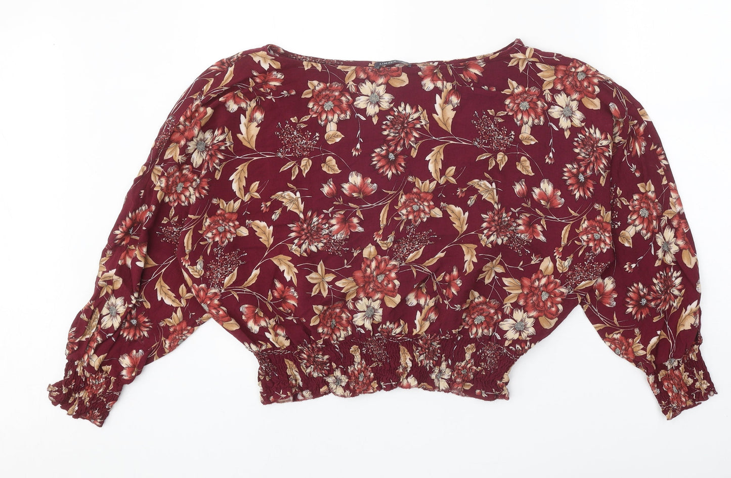 Marks and Spencer Womens Red Floral Viscose Basic Blouse Size 14 Round Neck