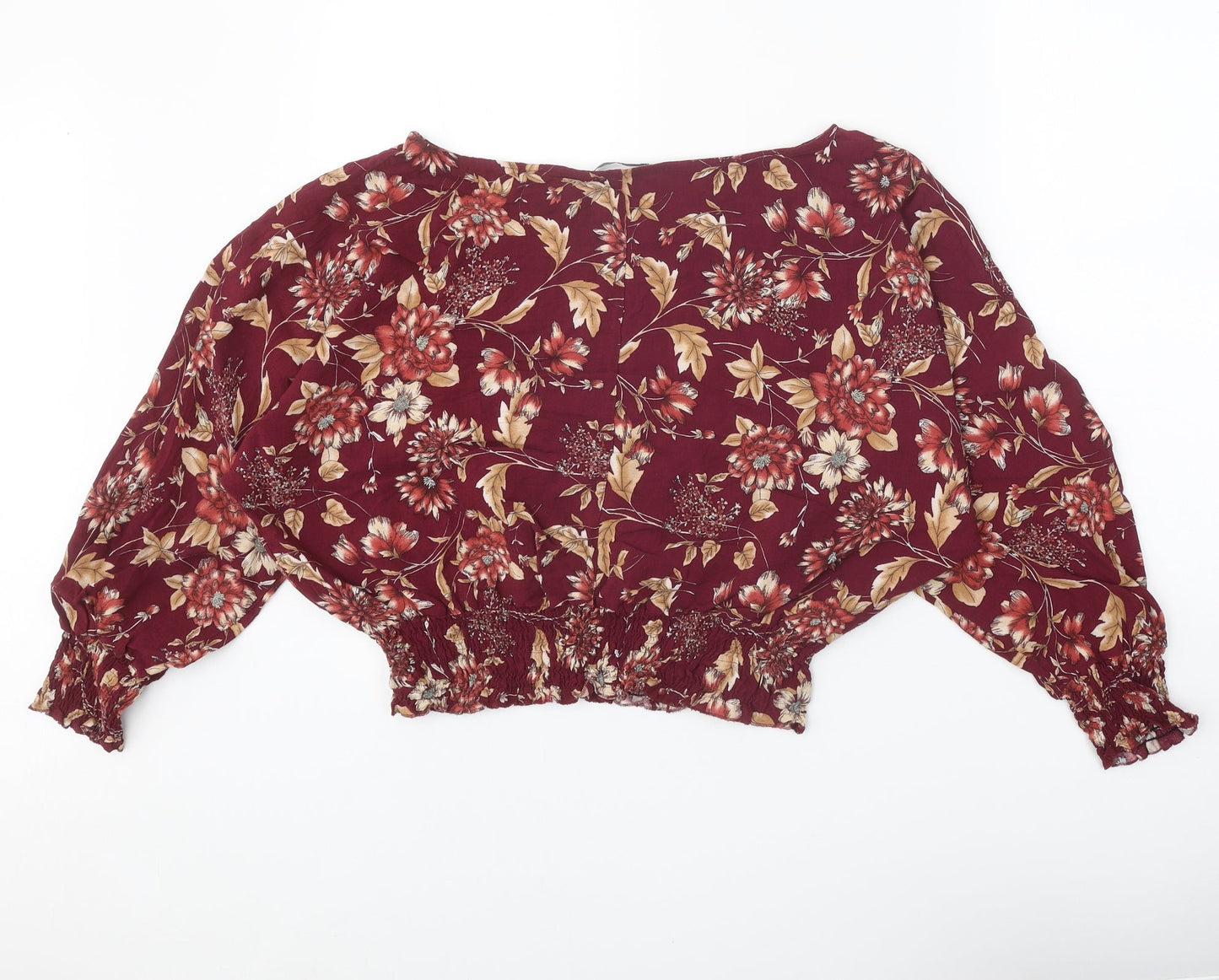 Marks and Spencer Womens Red Floral Viscose Basic Blouse Size 14 Round Neck