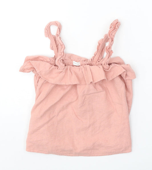 NEXT Girls Pink Linen Basic Tank Size 11 Years Square Neck Pullover