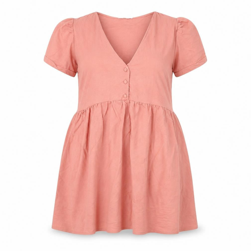 Mango Womens Pink Viscose A-Line Size L V-Neck Button