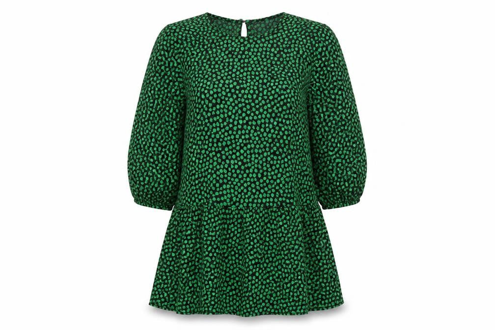 H&M Womens Green Geometric Viscose Shift Size S Round Neck Button - Drop hem