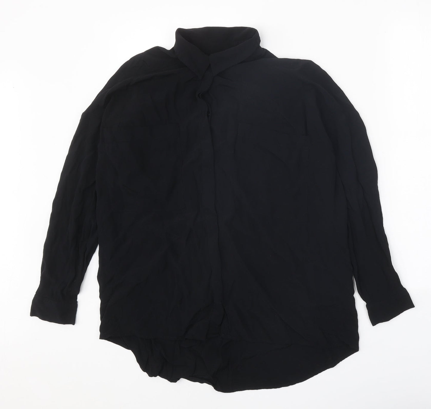 ASOS Womens Black Viscose Basic Button-Up Size 8 Collared