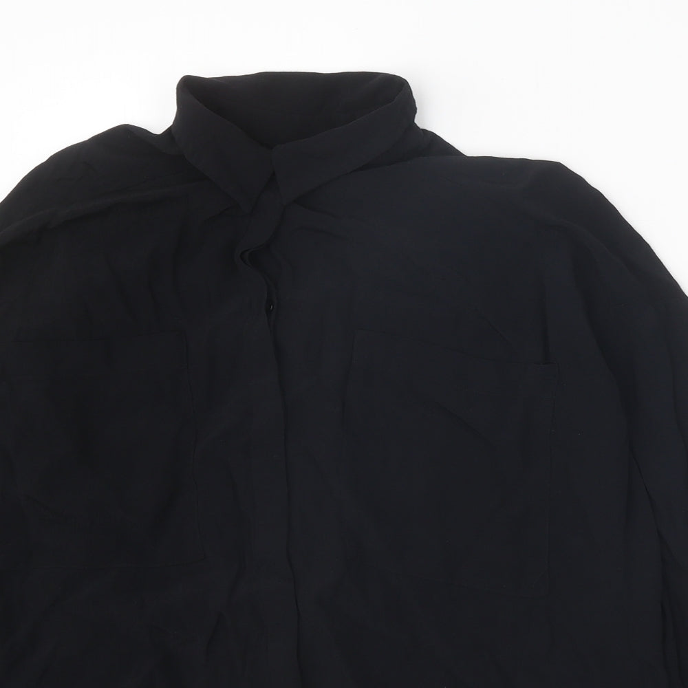 ASOS Womens Black Viscose Basic Button-Up Size 8 Collared
