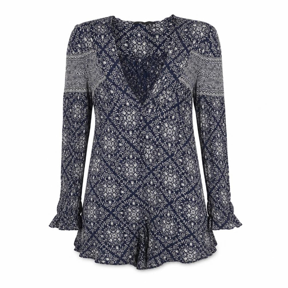 Zara Womens Blue Geometric Viscose Playsuit One-Piece Size XS Pullover