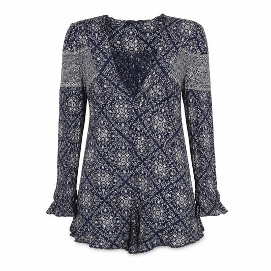 Zara Womens Blue Geometric Viscose Playsuit One-Piece Size XS Pullover