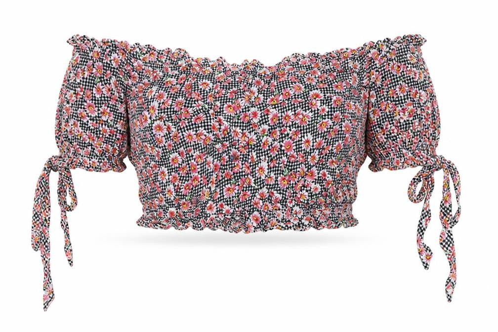 Glamorous Womens Multicoloured Geometric Cotton Cropped Blouse Size M Square Neck