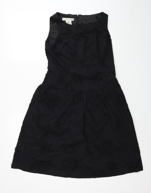 Evan-Pecone Womens Black Cotton Skater Dress Size 4 Boat Neck Zip