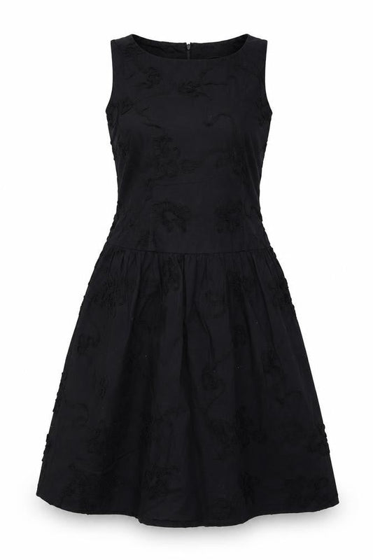 Evan-Pecone Womens Black Cotton Skater Dress Size 4 Boat Neck Zip