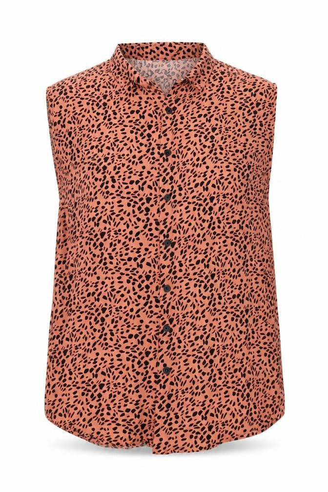 Pull&Bear Womens Red Geometric Viscose Basic Tank Size L Collared
