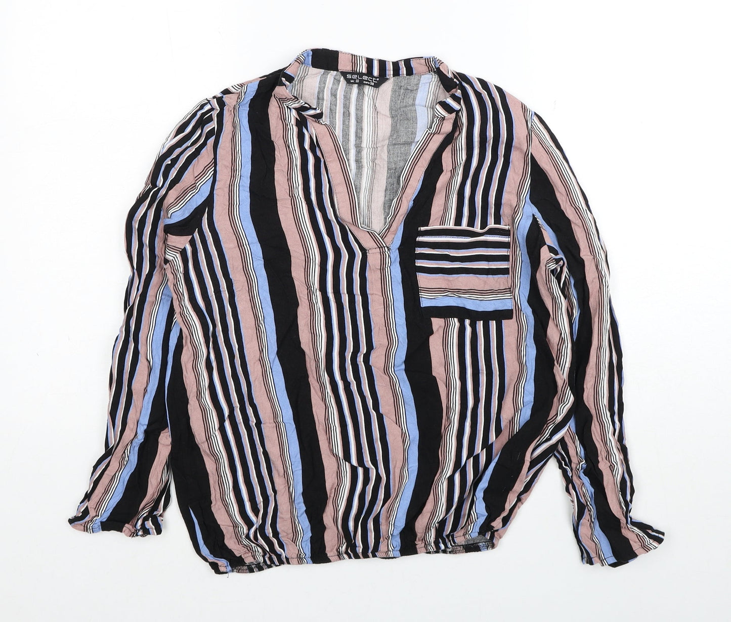 Selected Womens Multicoloured Striped Viscose Basic Blouse Size 10 V-Neck