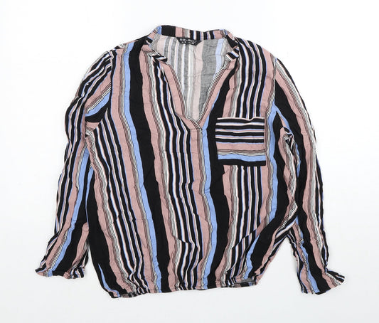 Selected Womens Multicoloured Striped Viscose Basic Blouse Size 10 V-Neck