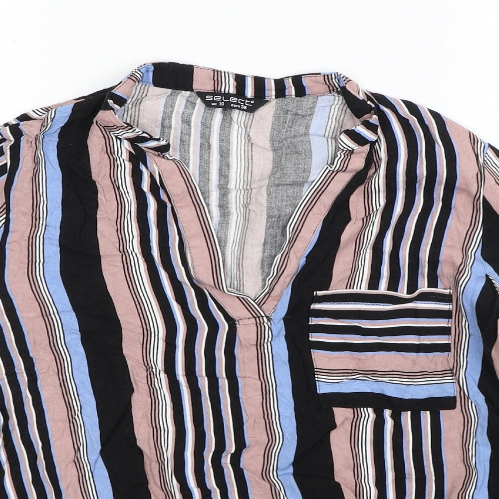Selected Womens Multicoloured Striped Viscose Basic Blouse Size 10 V-Neck