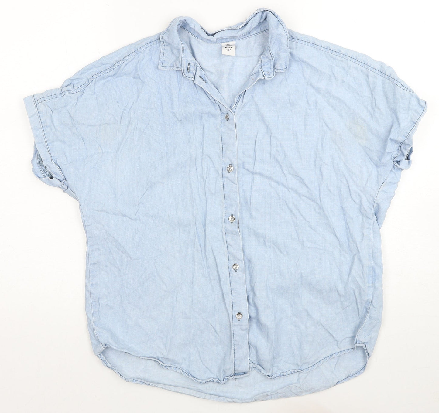 H&M Womens Blue Lyocell Basic Button-Up Size XS Collared