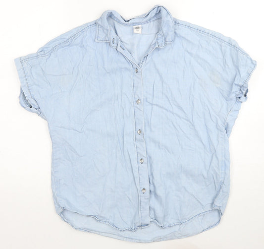 H&M Womens Blue Lyocell Basic Button-Up Size XS Collared