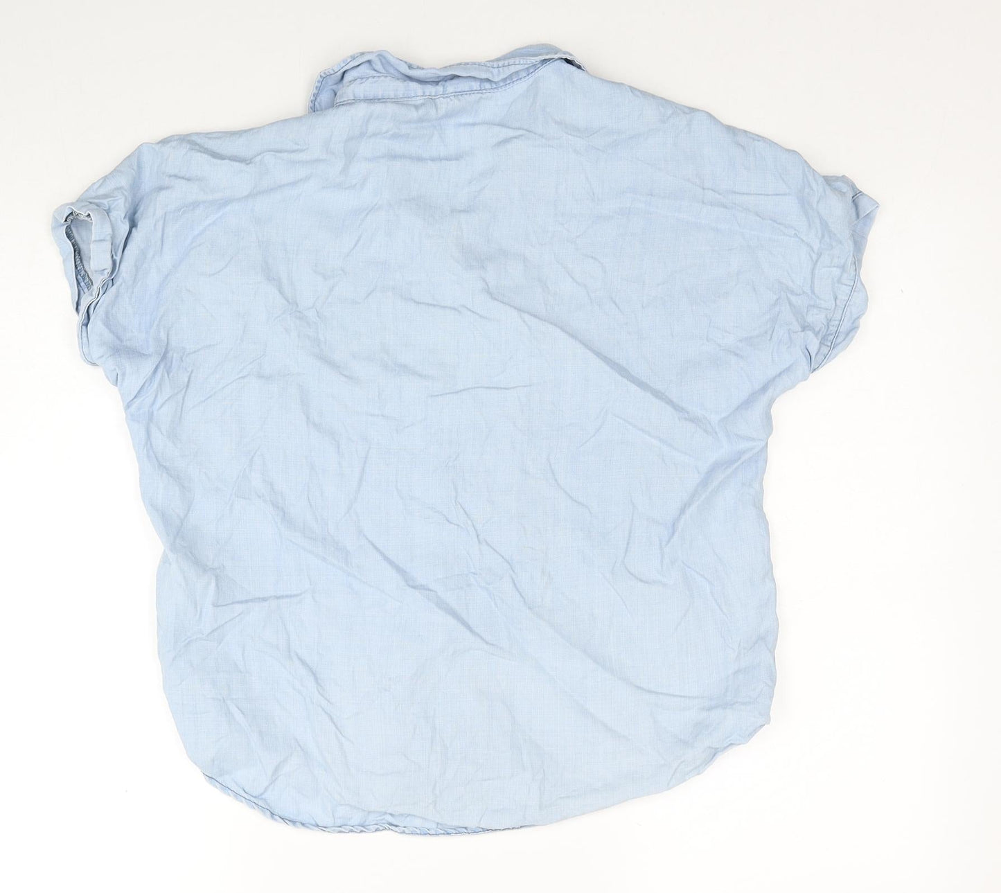H&M Womens Blue Lyocell Basic Button-Up Size XS Collared