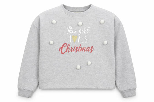 Lipsy Girls Grey Cotton Pullover Sweatshirt Size 13-14 Years Pullover - Christmas Pom Pom Detail